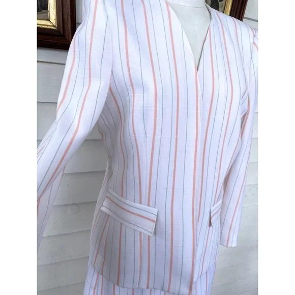 Vintage 1970s White Peach Striped Skirt Suit - Picture 8 of 16